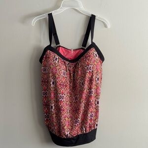 Lands End Women's Pink and Black Patterned Tankini Swim Top 12D